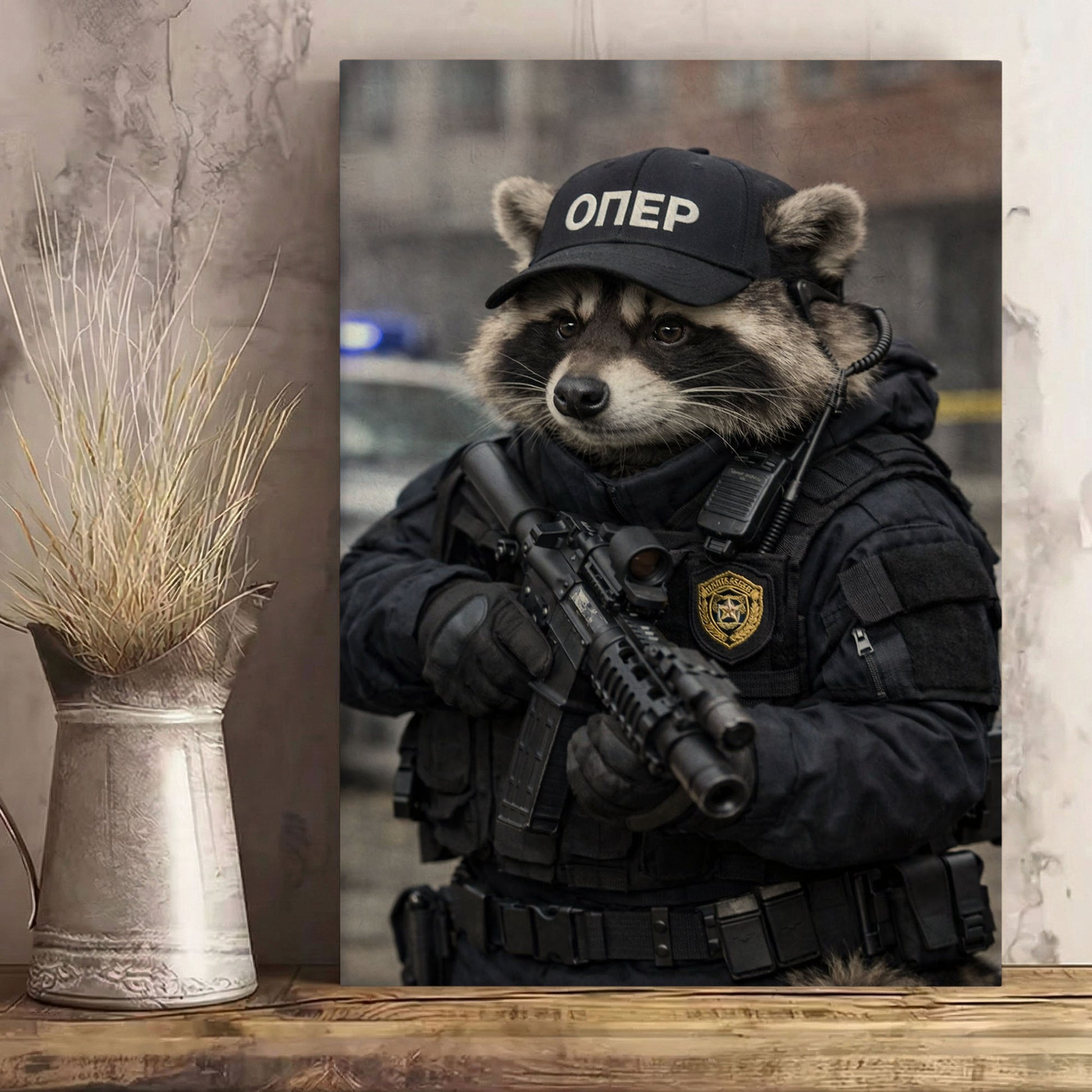 Police Raccoon Canvas Wall Art