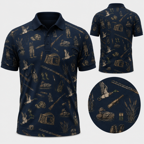 Duck Hunting Gear Toile Navy Polo Shirt DVC003