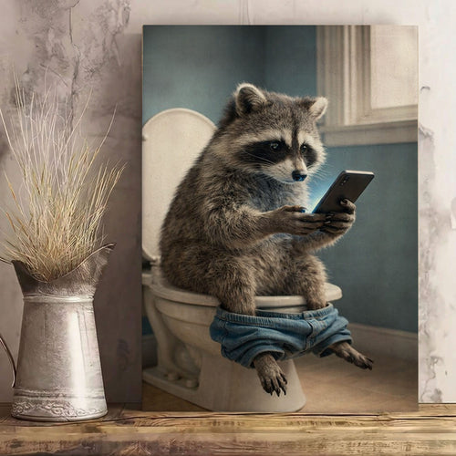 Raccoon Checking Phone – Bathroom Humor Animal Art