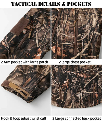 Men Silent Camouflage Hunting Jacket Soft Shell Outdoor Hiking Fishing Hooded Coat Waterproof Fleece Tactical Jackets