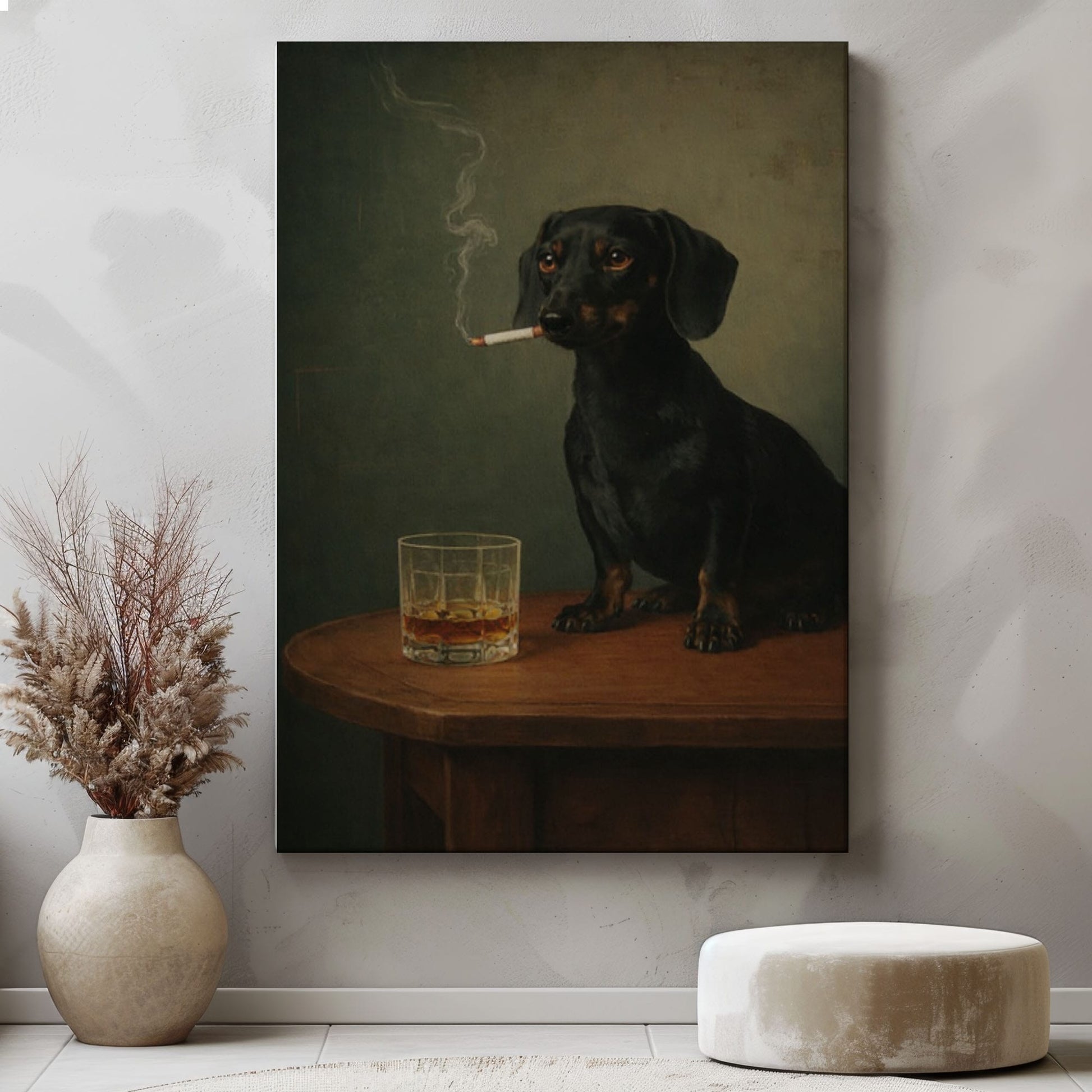 Sad Dog with Whiskey Canvas Wall Art 3