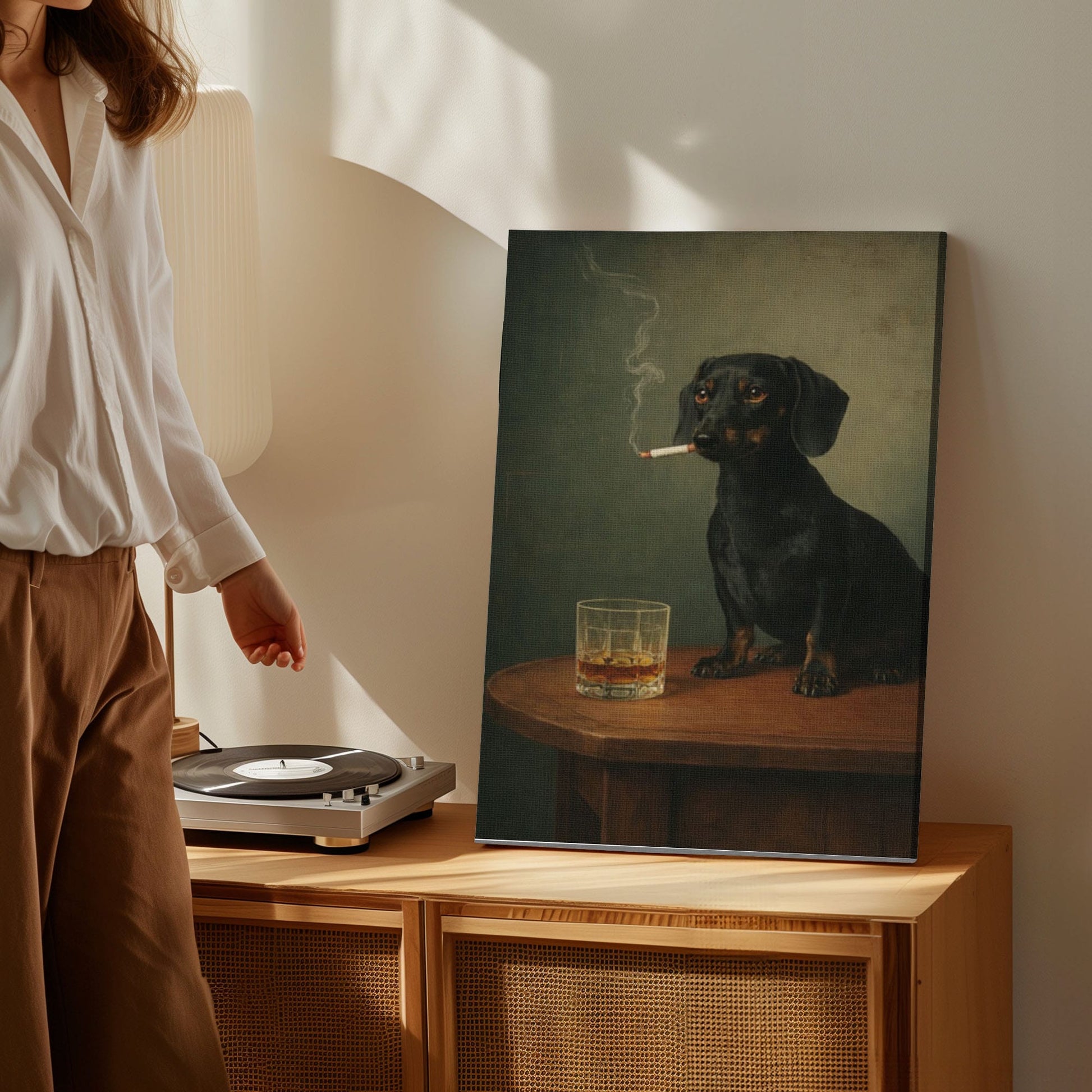 Sad Dog with Whiskey Canvas Wall Art 3