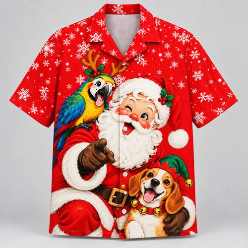 Festive Santa, macaw, and beagle Hawaiian shirt VC26112