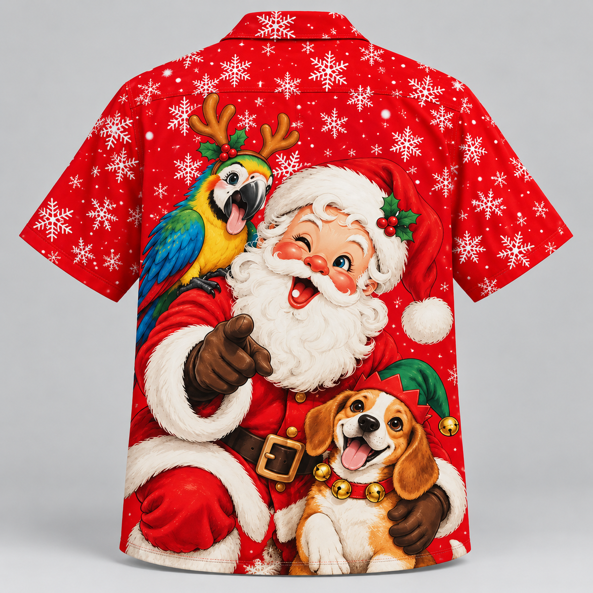 Festive Santa, macaw, and beagle Hawaiian shirt VC26112
