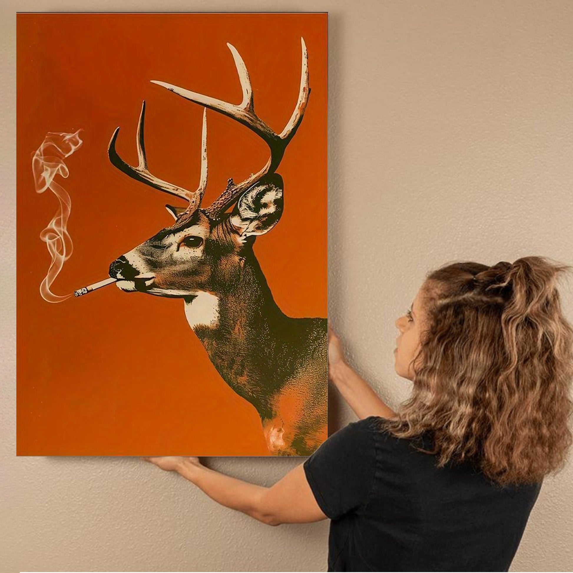 Smoking Buck Deer Canvas – Funny Hunting Wall Art for Man Caves - Gift for Hunters