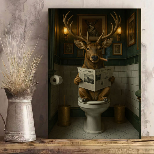 Smoking Elk on Toilet Absurd Wall Street Animal Wall Art
