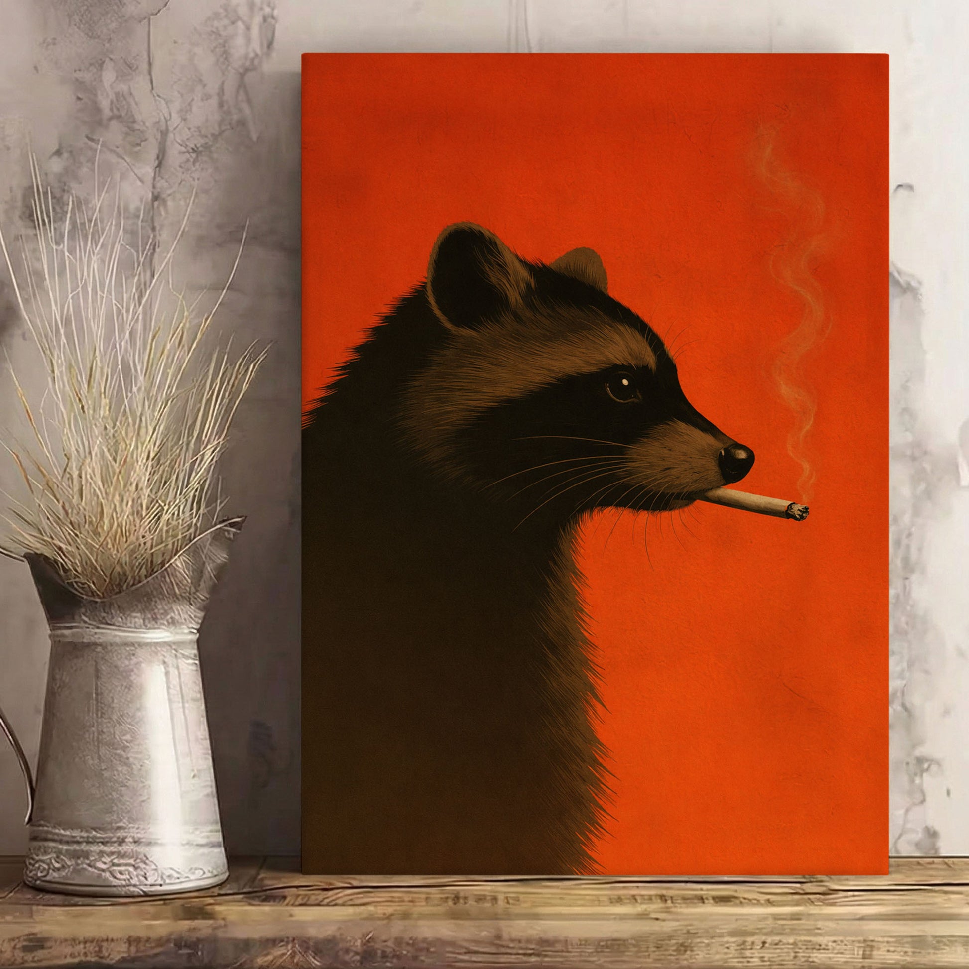 Smoking Raccoon Canvas Wall Art
