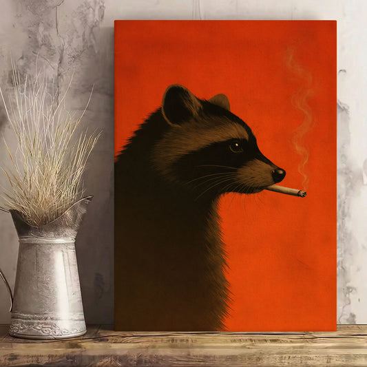 Smoking Raccoon Canvas Wall Art