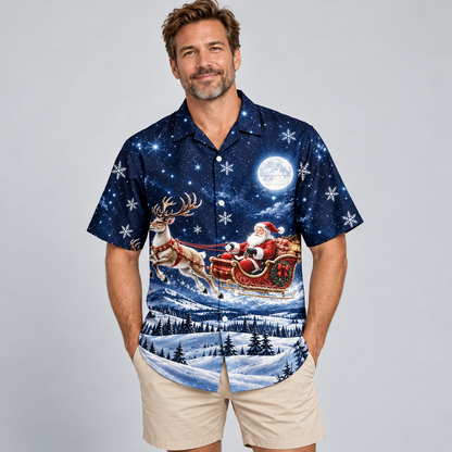 Moonlit Reindeer Santa Christmas Hawaiian Shirt VC26111