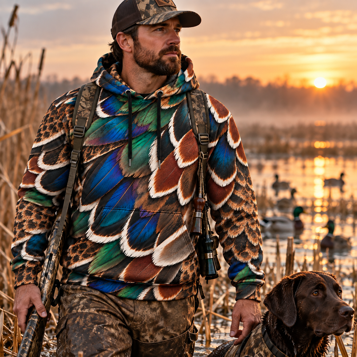 Wood Duck Feather Pattern Hoodie