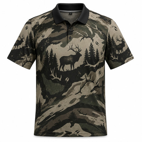 Elk Hunting Camo  Silhouette Polo Shirt VCP1003