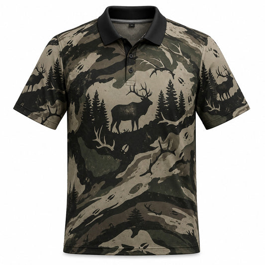 Elk Hunting Camo  Silhouette Polo Shirt VCP1003