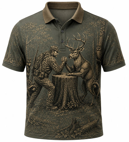 Hunter vs Deer Arm Wrestling Polo Shirt VCP1008
