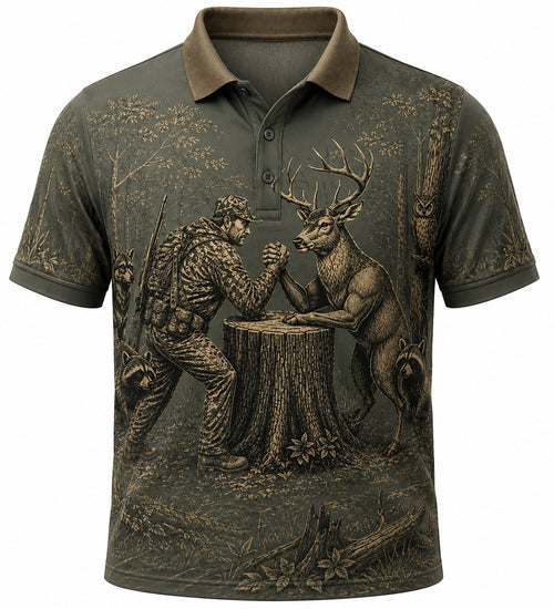 Hunter vs Deer Arm Wrestling Polo Shirt VCP1008