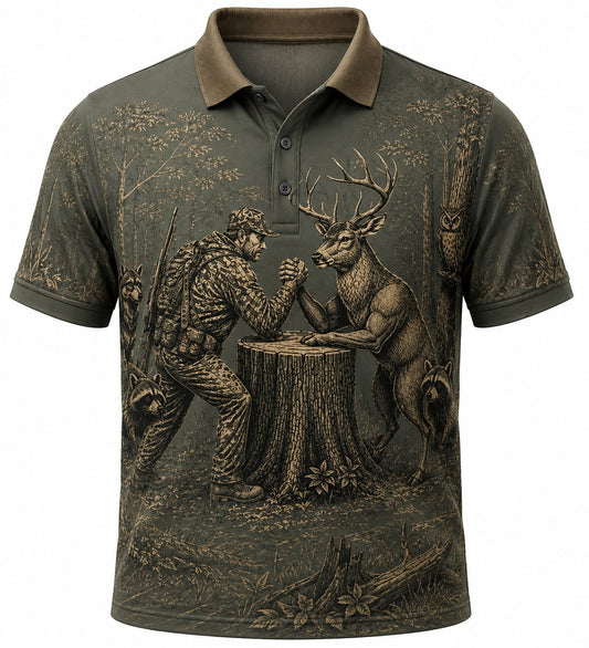 Hunter vs Deer Arm Wrestling Polo Shirt VCP1008