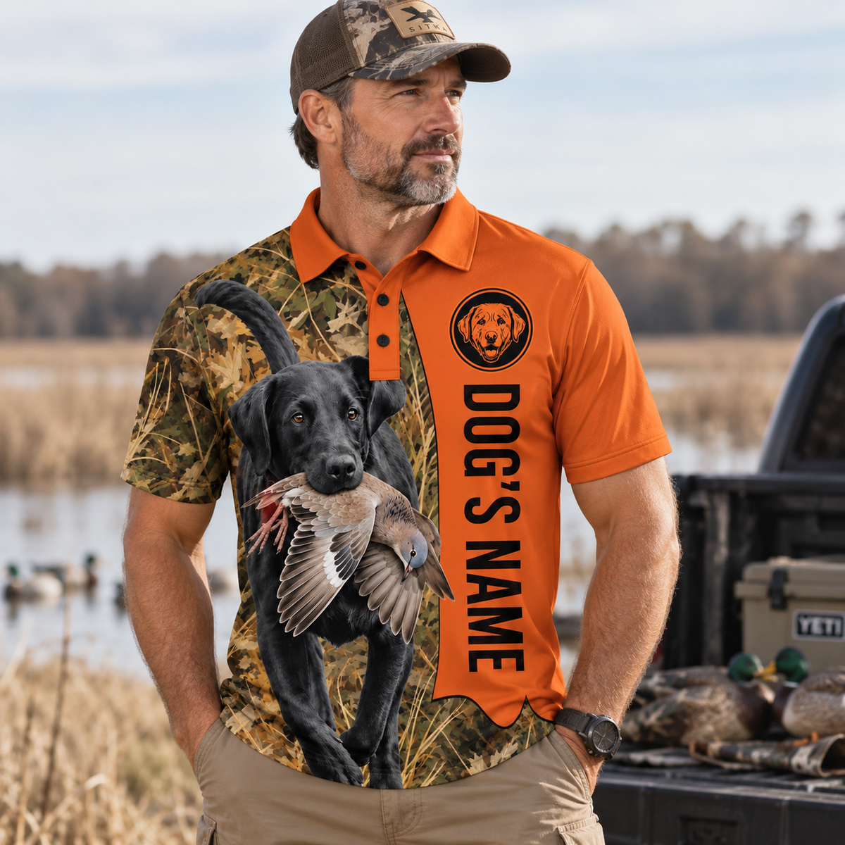 Personalized Dog's Name Black Labrador Retrievert Dove Polo Shirt VCE1011