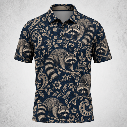 Midnight Raccoon Paisley Men Polo Shirt VCP1047