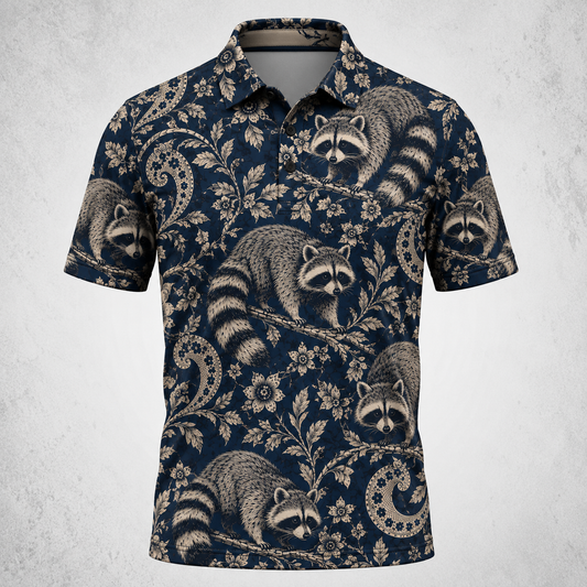 Midnight Raccoon Paisley Men Polo Shirt VCP1047