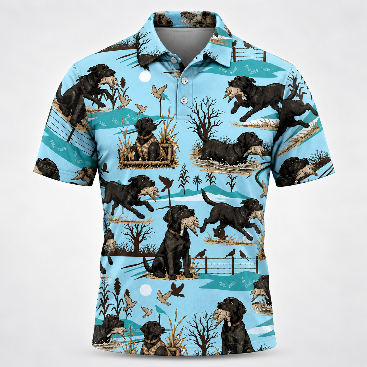 Black Labrador Retriever And Dove Hunting Polo Shirt VCP1044