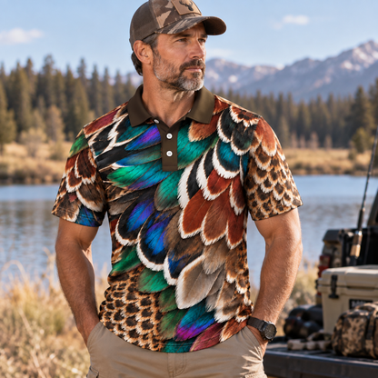 Wood Duck feather pattern Polo Shirt VCE051030