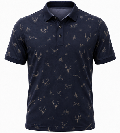 Deer Skull Hunting Icon Navy Polo Shirt VCP1007