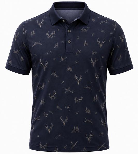 Deer Skull Hunting Icon Navy Polo Shirt VCP1007