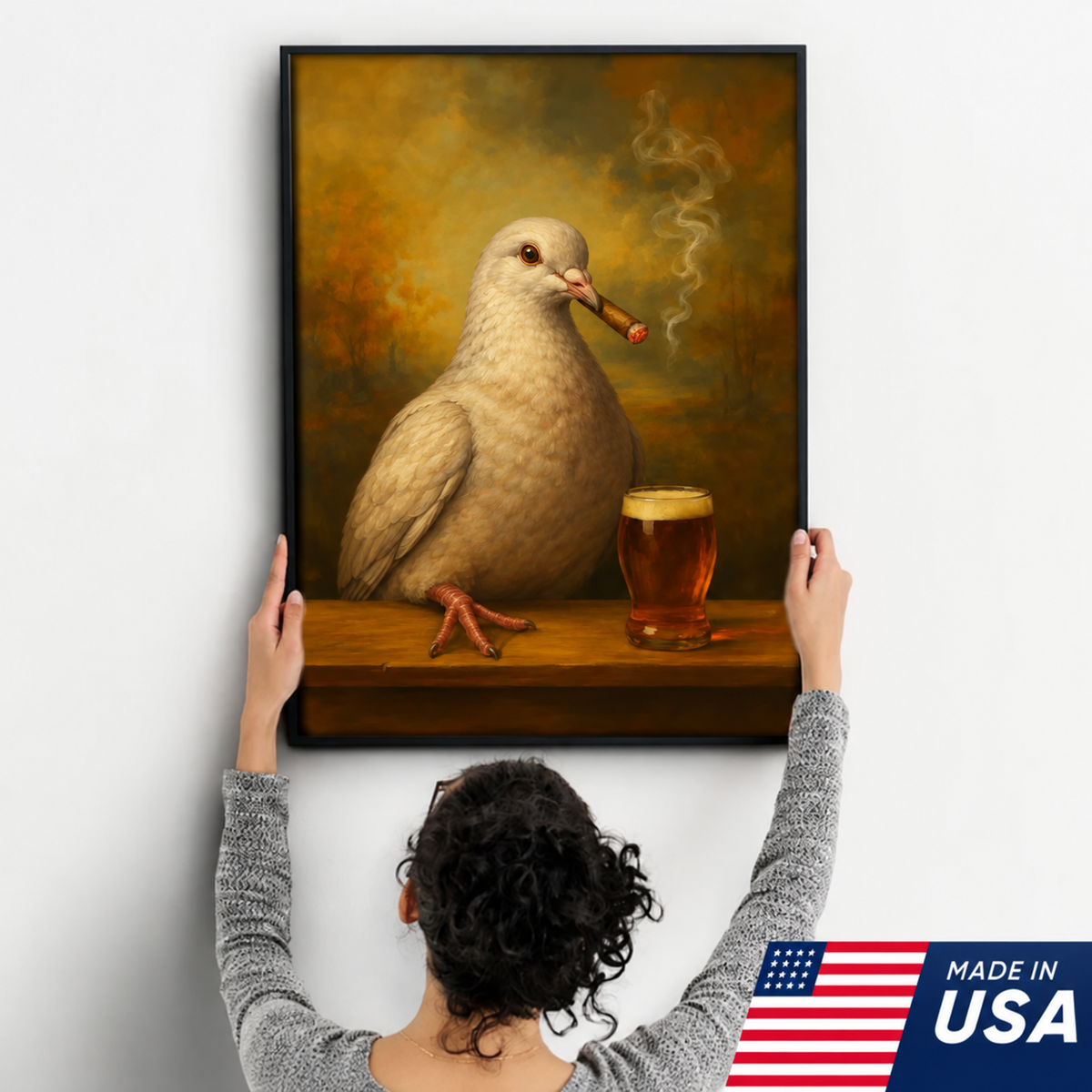 Funny Dove Smoking Cocktail Glasses Canvas Wall Art Hunter Gift