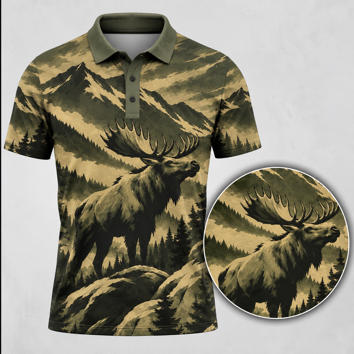 Moose Hunting Camouflage Men's Polo Shirt VCE1012