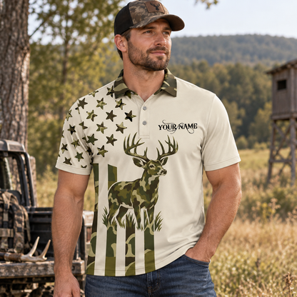 Custom Name Deer Hunting Camouflage Style Men Polo Shirt VCP1042