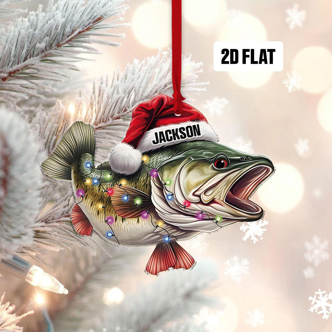 Personalized Fishing 2D Flat Ornament, Custom Name Christmas Ornament, Fisherman Ornament