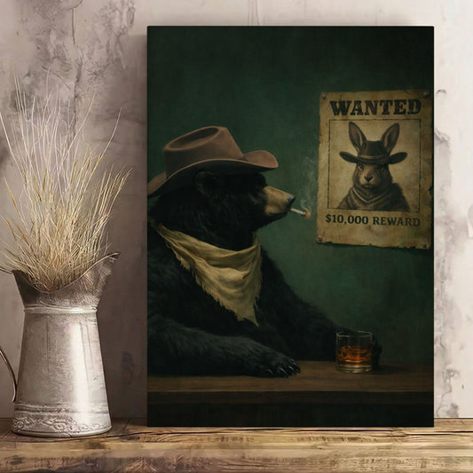 Bear Cowboy Wall Art, Vintage Bar Decor, Moody Lounge Print