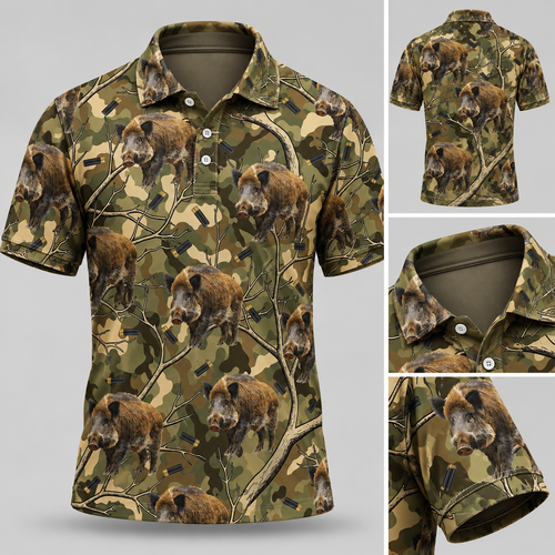 Camouflage Wild Boar Hunting Polo Shirt VCE1018