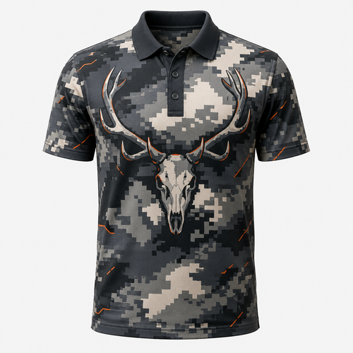 Deer Skull Digital Camo Polo Shirt DVC001