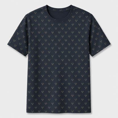 Navy Deer Skull Micro Pattern Polo Shirt DP1012
