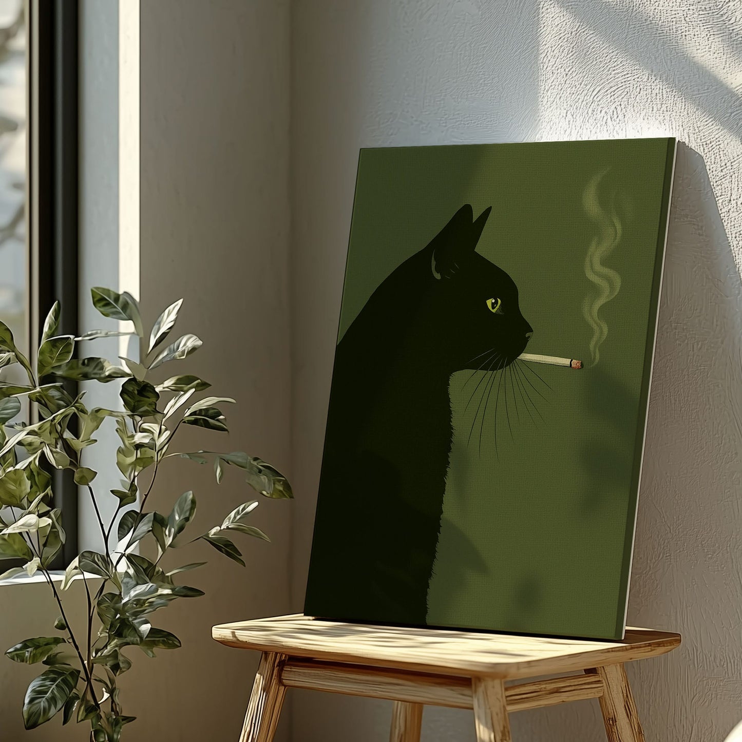 Black Cat Smoking Canvas Funny Retro Cat Wall Art