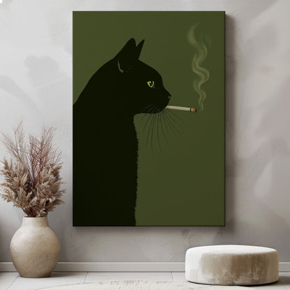 Black Cat Smoking Canvas Funny Retro Cat Wall Art