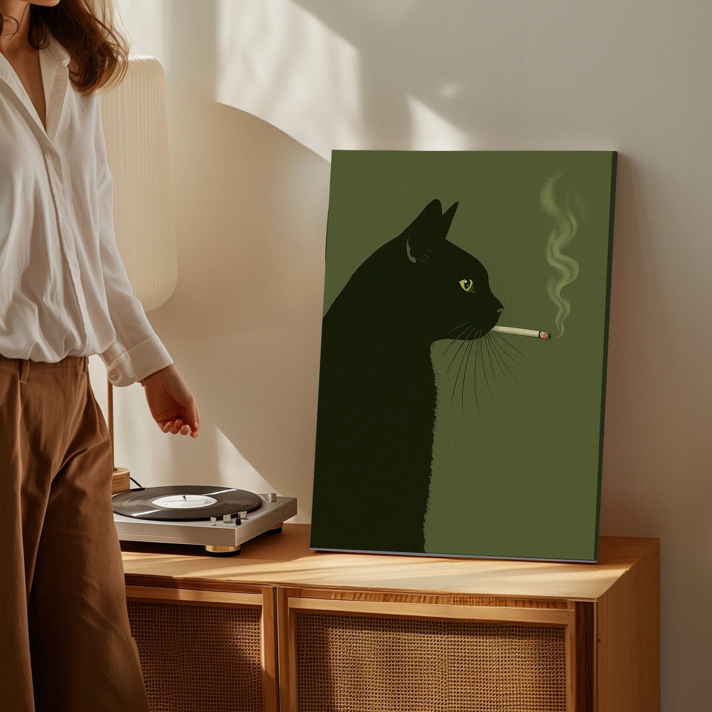 Black Cat Smoking Canvas Funny Retro Cat Wall Art