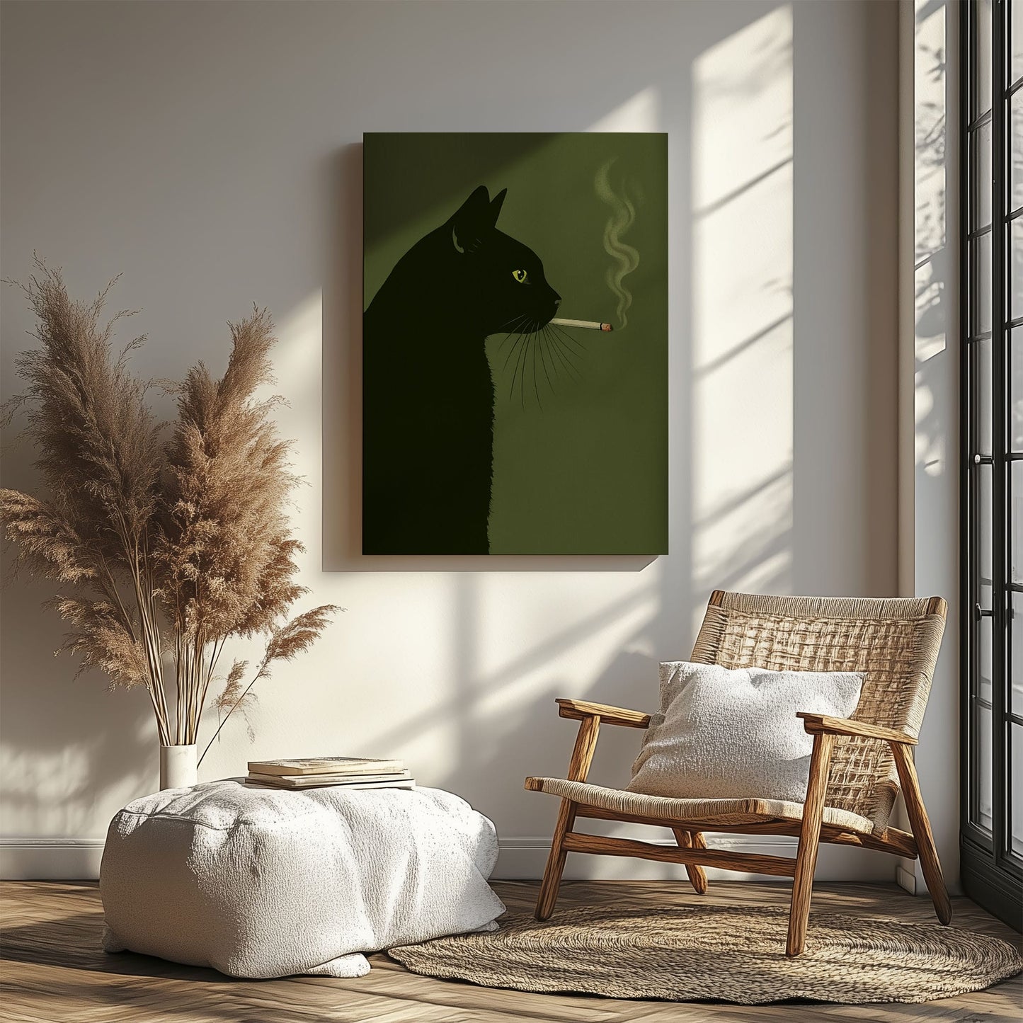 Black Cat Smoking Canvas Funny Retro Cat Wall Art