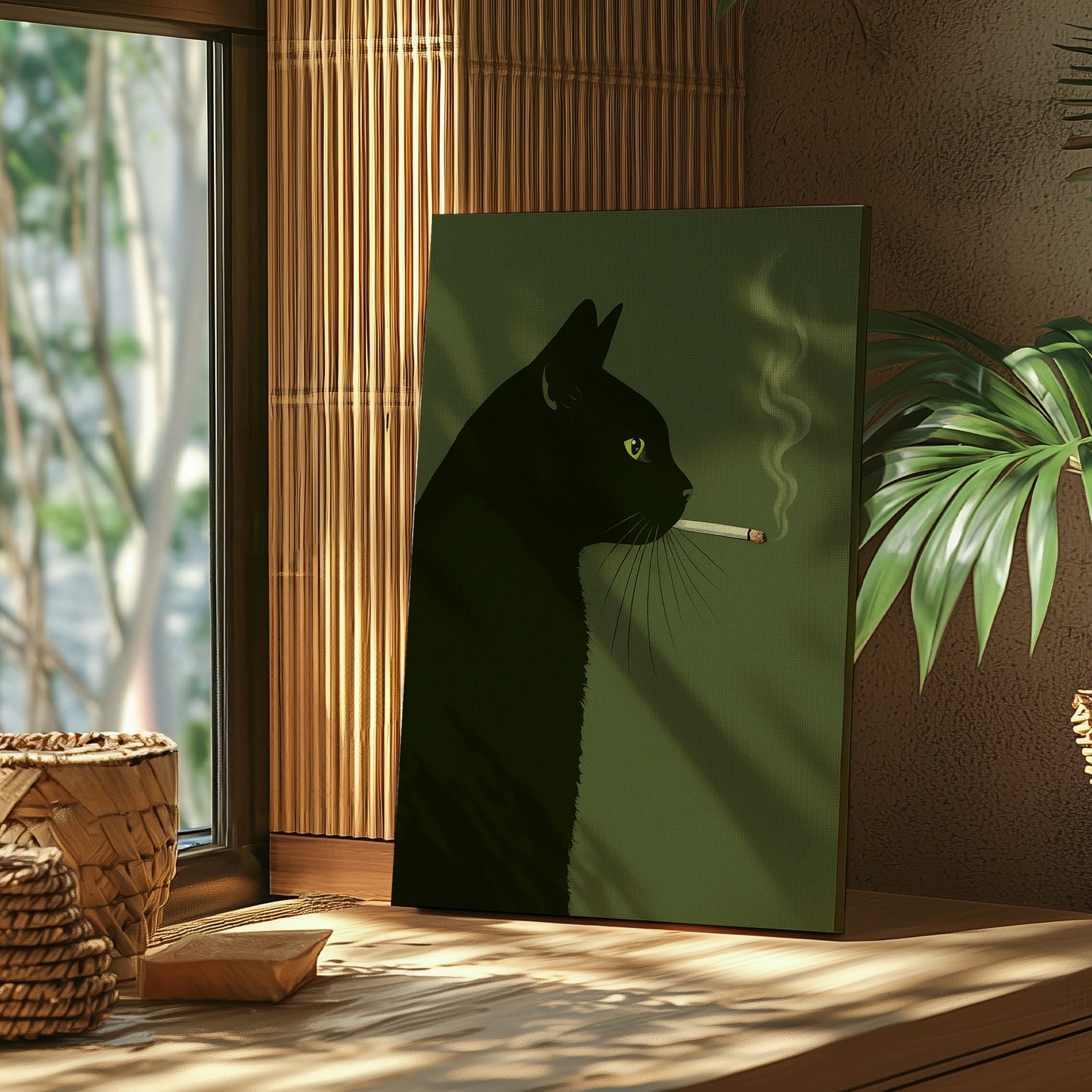 Black Cat Smoking Canvas Funny Retro Cat Wall Art