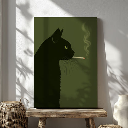 Black Cat Smoking Canvas Funny Retro Cat Wall Art