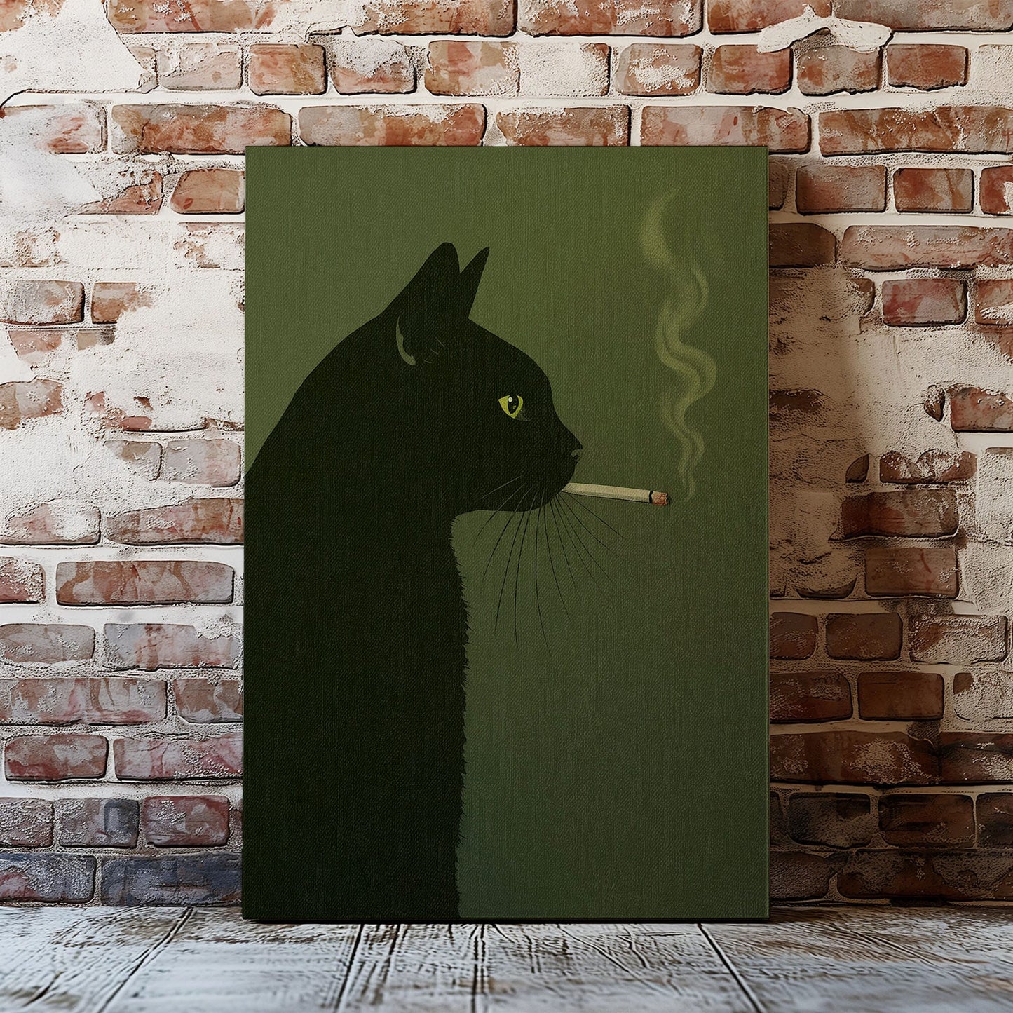Black Cat Smoking Canvas Funny Retro Cat Wall Art