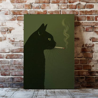 Black Cat Smoking Canvas Funny Retro Cat Wall Art