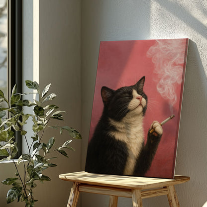 Smoking Cat Canvas Funny Retro Cat Wall Art