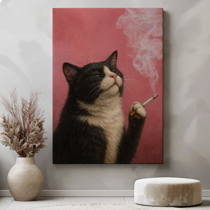 Smoking Cat Canvas Funny Retro Cat Wall Art