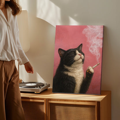 Smoking Cat Canvas Funny Retro Cat Wall Art