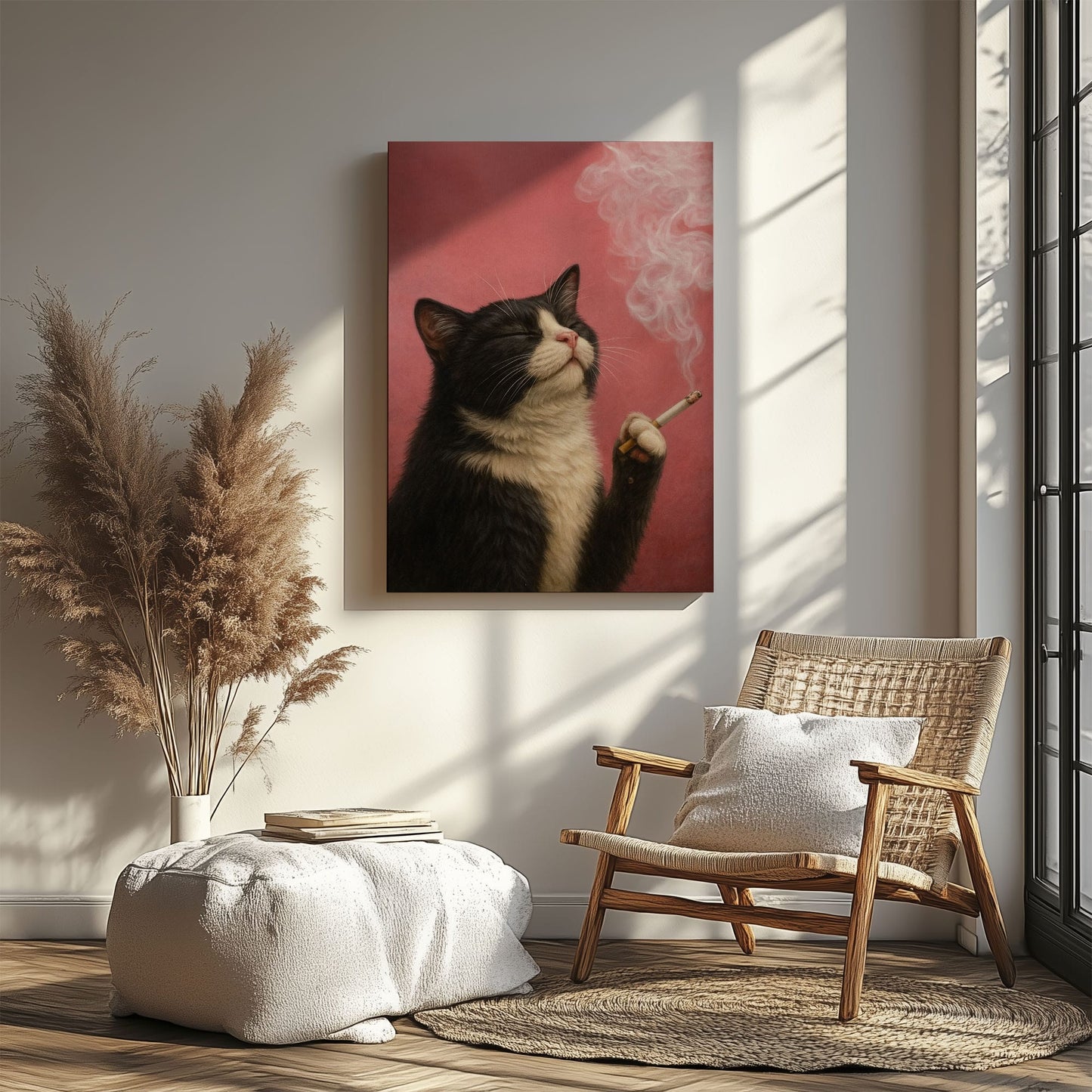 Smoking Cat Canvas Funny Retro Cat Wall Art