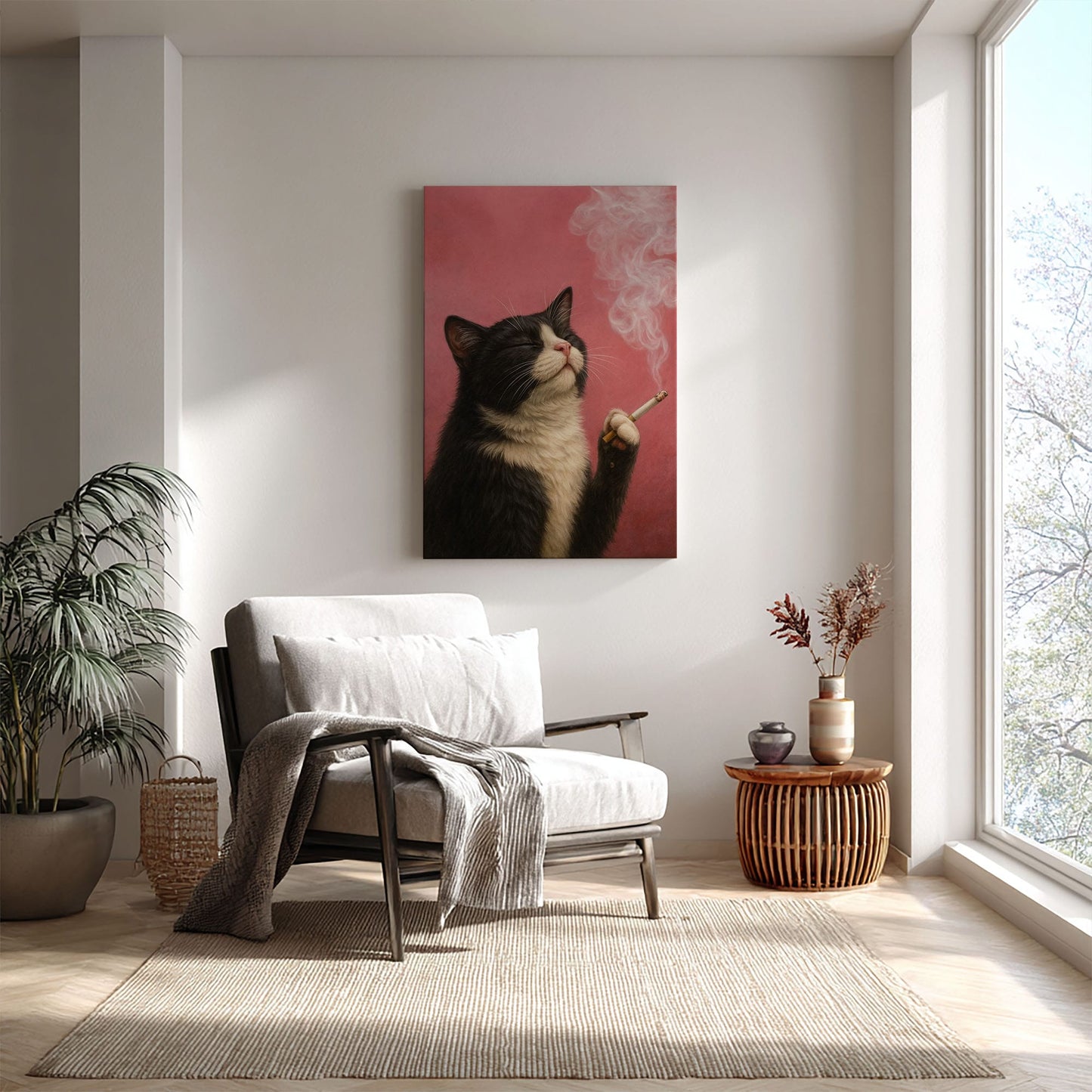 Smoking Cat Canvas Funny Retro Cat Wall Art