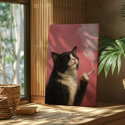 Smoking Cat Canvas Funny Retro Cat Wall Art