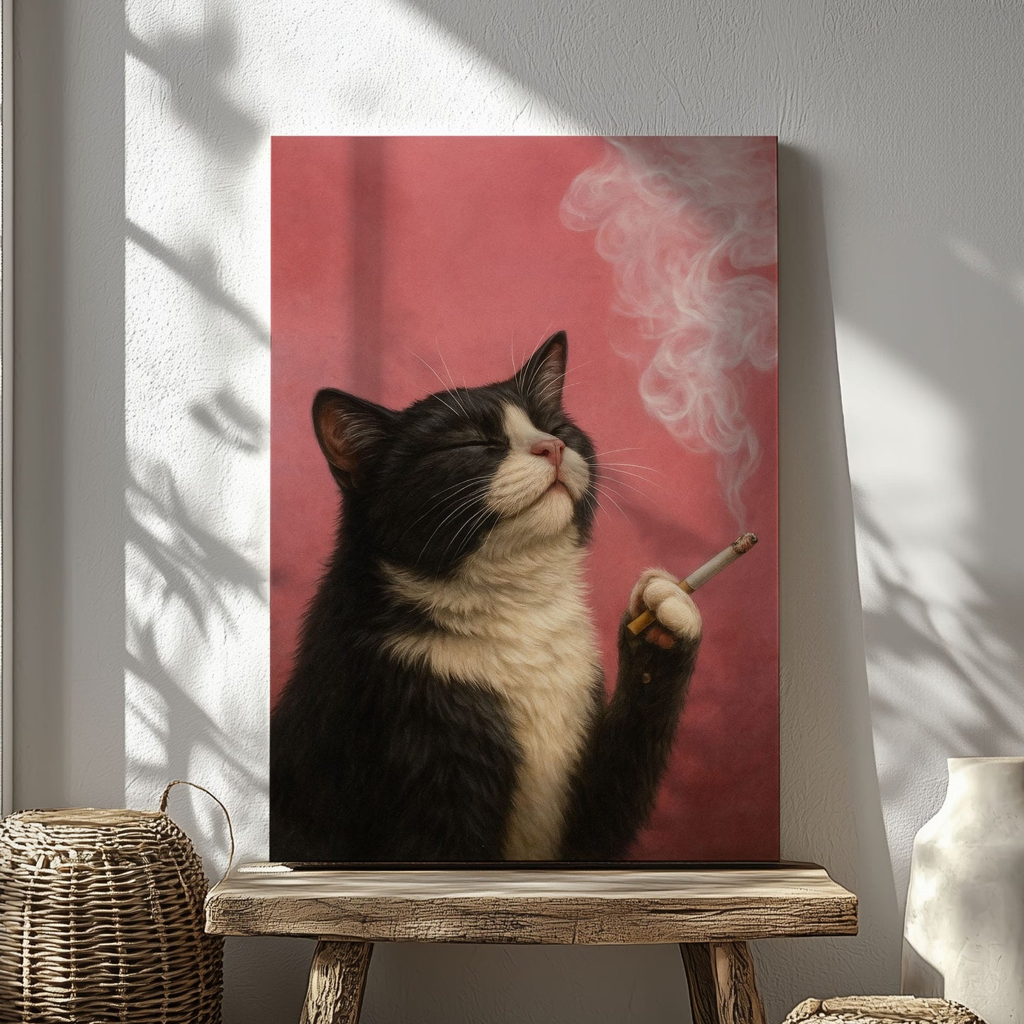 Smoking Cat Canvas Funny Retro Cat Wall Art