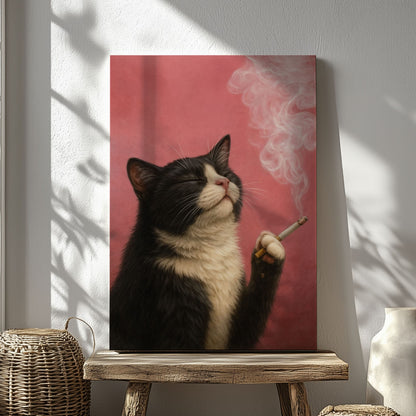 Smoking Cat Canvas Funny Retro Cat Wall Art